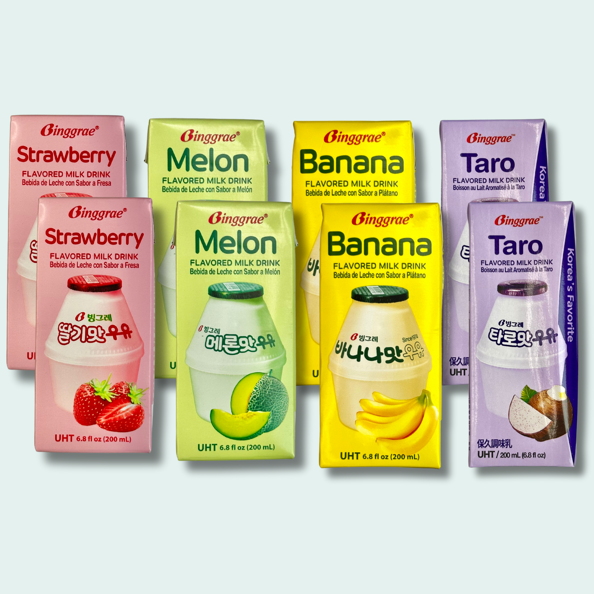 Binggrae Korean Milk Variety Pack - Taro, Banana, Strawberry and Melon Flavor - 8 Count Variety Pack