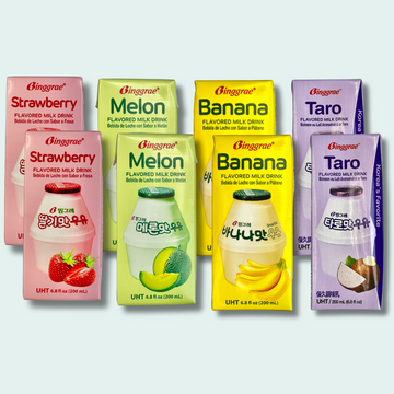 Binggrae Korean Milk Variety Pack - Taro, Banana, Strawberry and Melon Flavor - 8 Count Variety Pack