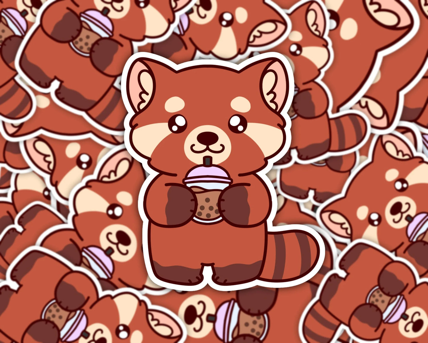 "Berry" the Red Panda Drinking Boba Waterproof Vinyl Sticker