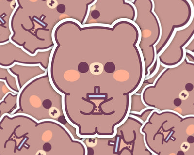 "Honey" the Bear Drinking Boba Waterproof Vinyl Sticker