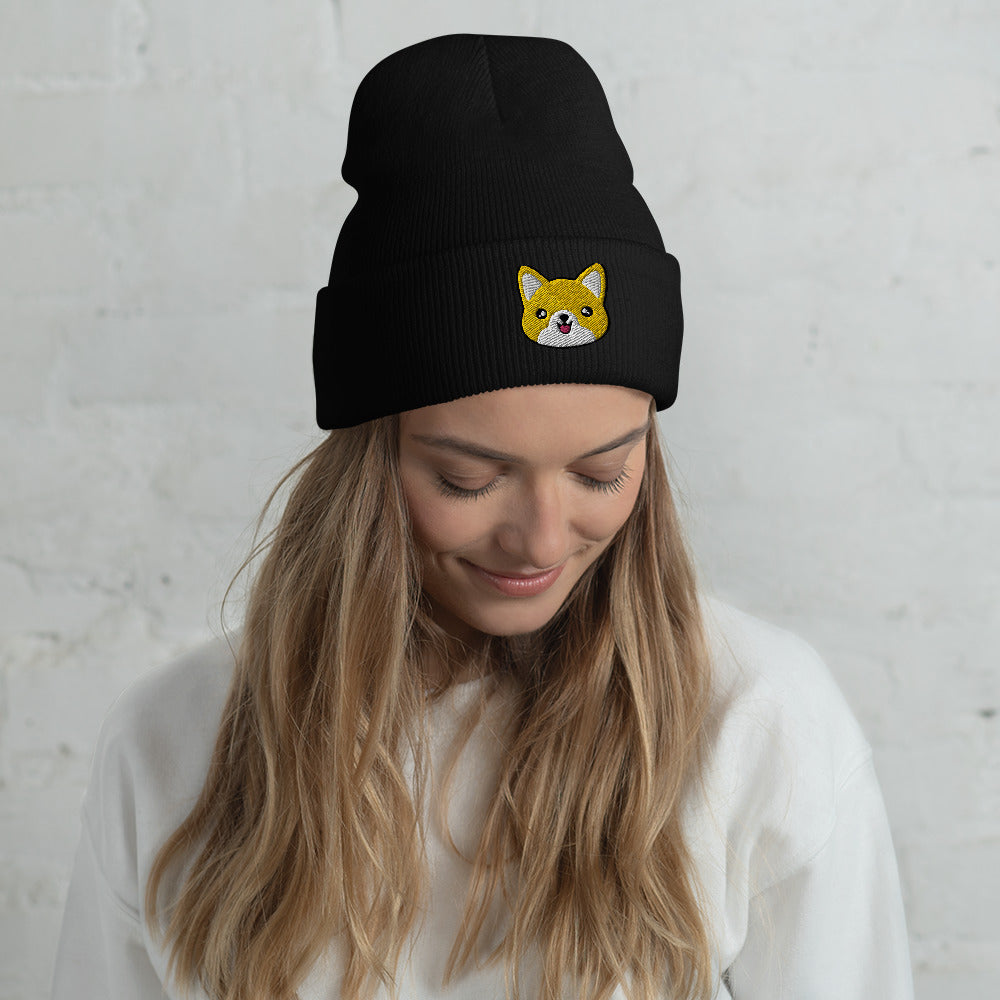 Embroidered Corgi Cuffed Beanie